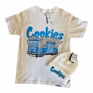 NWT!! Cookies White and Blue Graphic Tee with matching beanie